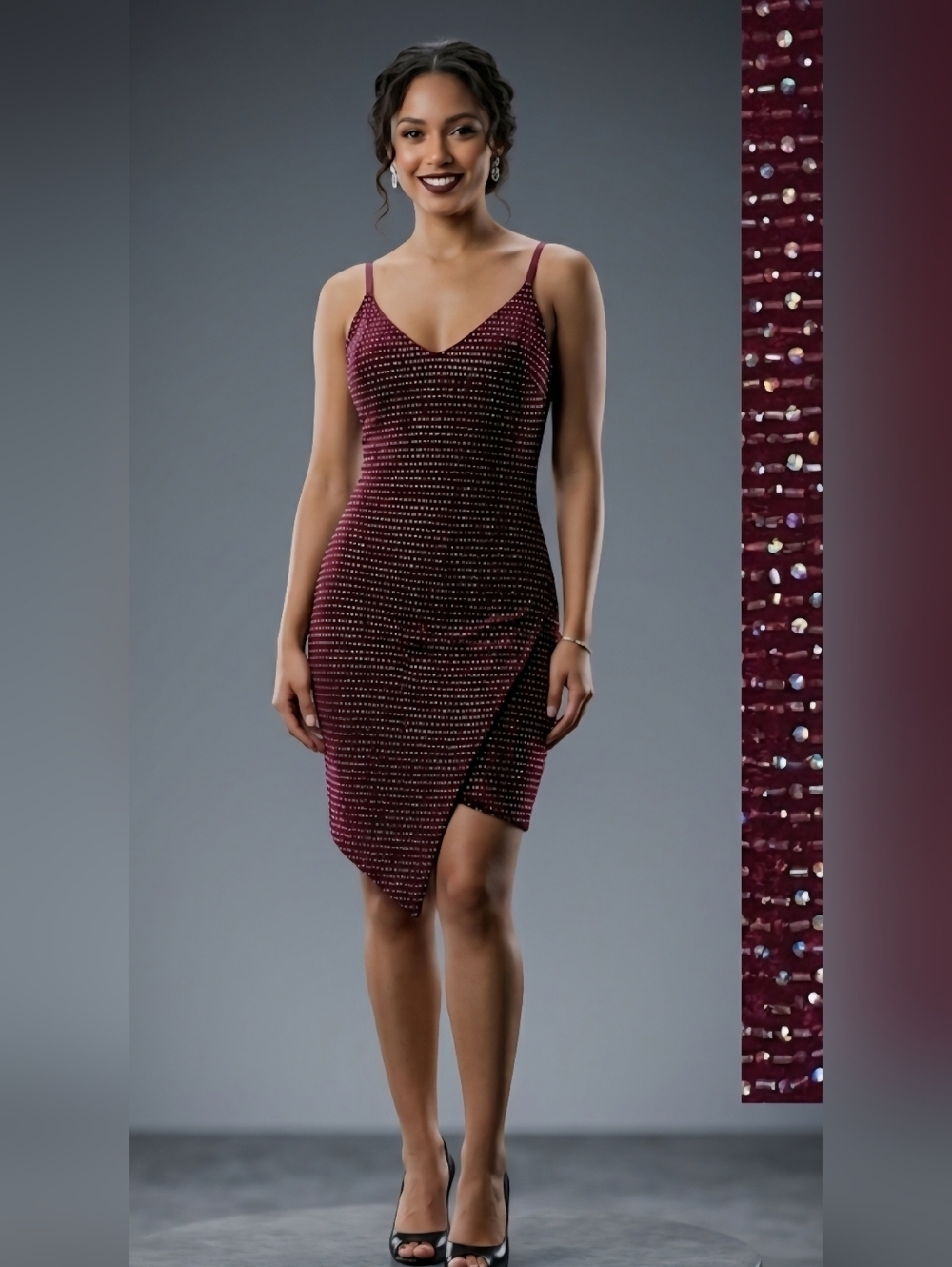 Windsor Burgundy Sequin Asymmetrical Slip Dress